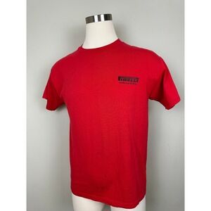 Vintage Pirelli Shirt Mens L Red Tire Auto Promo Tee USA 80s Racing Tee
